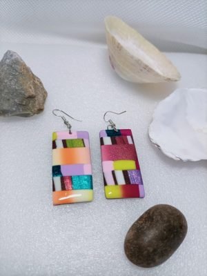 Boucles d'oreilles rectangulaires multicolores
