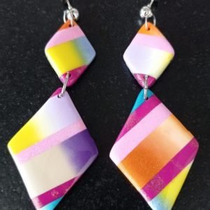 Boucles d’oreilles fantaisies artisanales pastel losange