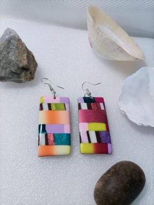 Boucles d'oreilles rectangulaires multicolores