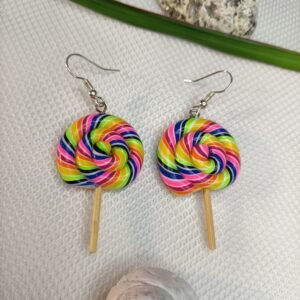 Boucles d’oreilles fantaisies artisanales en forme de sucette