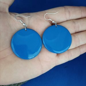 boucle d'oreille fantaisie ronde couleur bleu uni