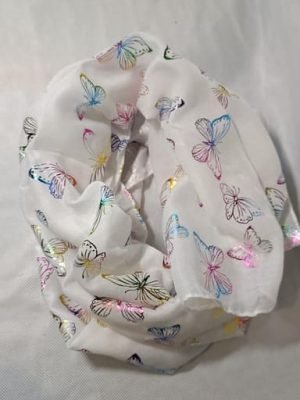 foulard femme habillé chic couleur blanc avec motif papillon