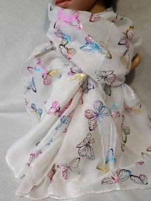 foulard femme habillé chic couleur blanc avec motif papillon