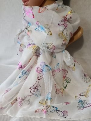 foulard femme habillé chic couleur blanc avec motif papillon