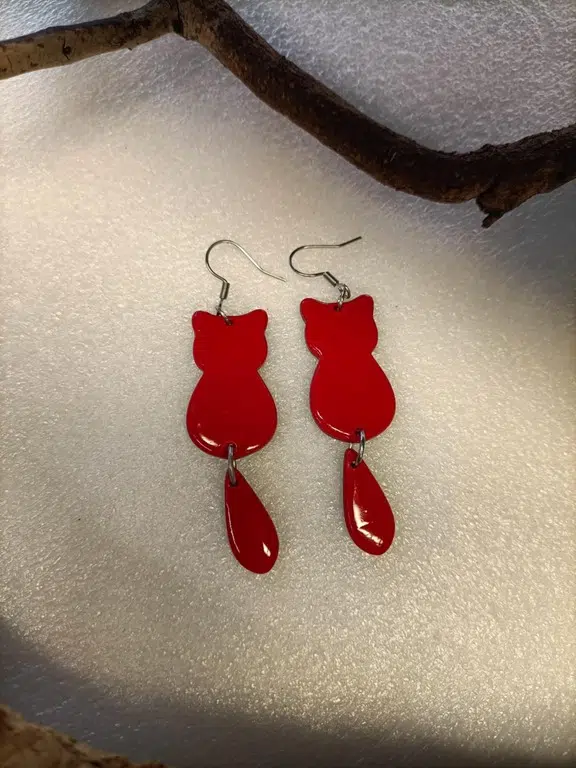boucles d'oreilles chat couleur unie rouge