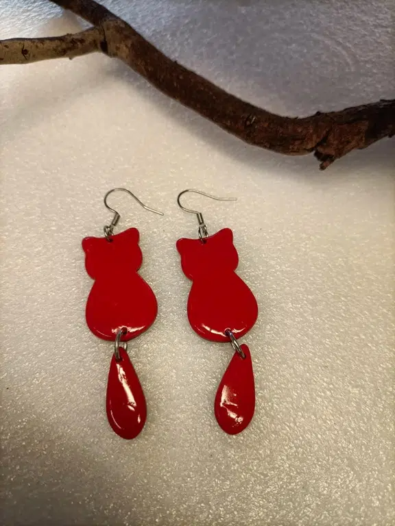 boucles d'oreilles chat couleur unie rouge