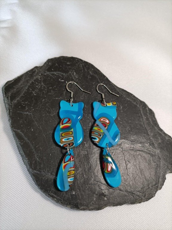 Boucles d'oreilles fantaisies artisanales miaou