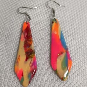 Boucles d’oreilles fantaisies artisanales goutte d’eau fluorescente