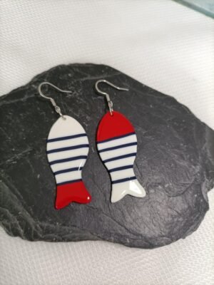 Boucles d'oreilles fantaisie poisson stylé rayé