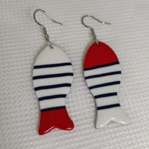 Boucles d'oreilles fantaisie poisson stylé rayé