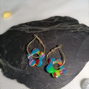 Boucles d’oreilles motif floral fantaisies artisanales