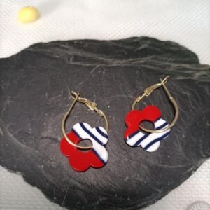 Boucles d’oreilles fantaisies motif fleur rouge artisanal