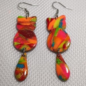 Boucles d’oreilles fantaisies artisanales fluorescente miaou