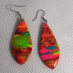 Boucles d’oreilles fantaisies artisanales goutte d’eau fluorescente