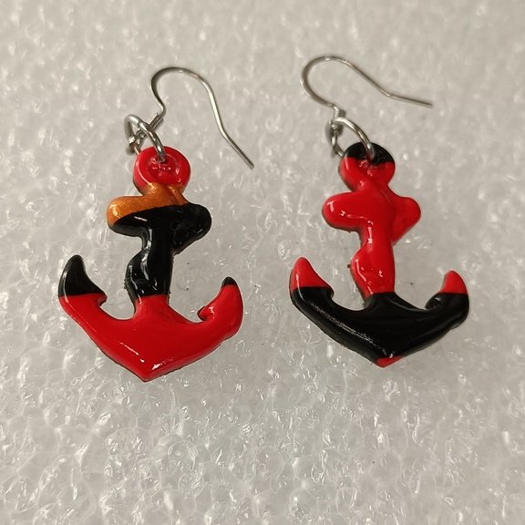 Boucles d'oreilles fantaisies artisanales Ancre Rouge
