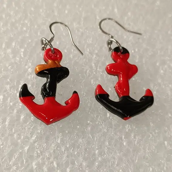 Boucles d'oreilles fantaisies artisanales Ancre Rouge