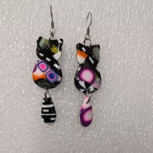 Boucles d&rsquo;oreilles fantaisies artisanales en forme de Chat Chic