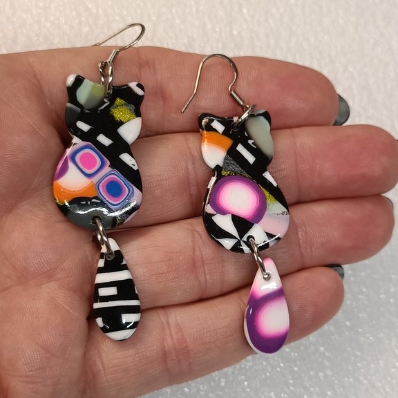 Boucles d'oreilles fantaisies artisanales en forme de Chat Chic